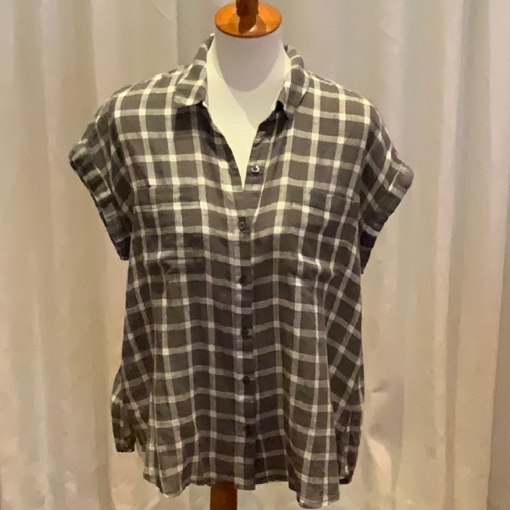 Lucky button down short sleeve checked top